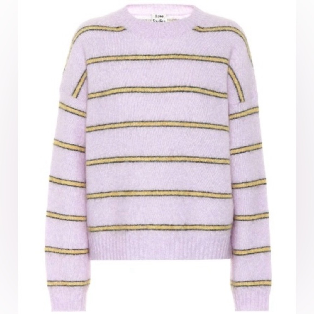 Acne Studios Khira Striped Wool/Mohair Sweater Lilac w Yellow/Grey stripe SZ M